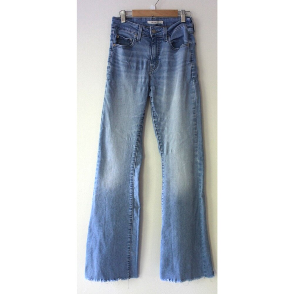 Levi's 726 Flare Jeans High Rise Stretch Denim 5-Pocket Size 26 Raw Hem